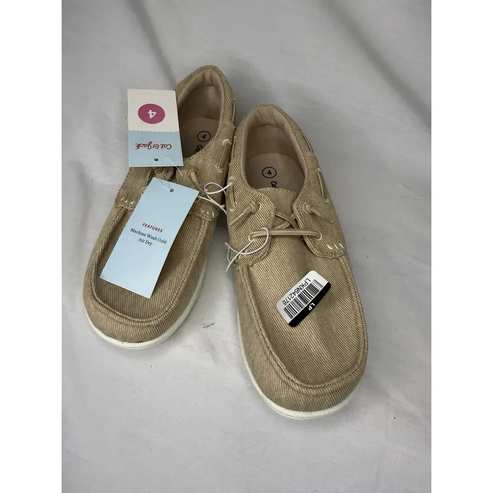 Cat & Jack Kids' Boyd Boat Sneakers Khaki Big Boys 4 NWT